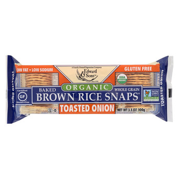 Edward and Sons Brown Rice Snaps - Toasted Onion - Case of 12 - 3.5 oz. Edward and Sons Brown Rice Snaps - Toasted Onion - Case of 12 - 3.5 oz.