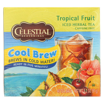 Celestial Seasonings Cool Brew Ice Herbal Tea - Tropical Fruit - Case of 6 - 40 Bags