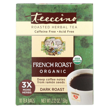 Teeccino French Roast Herbal Coffee Dark Roast - 10 Tea Bags - Case of 6 Teeccino French Roast Herbal Coffee Dark Roast - 10 Tea Bags - Case of 6