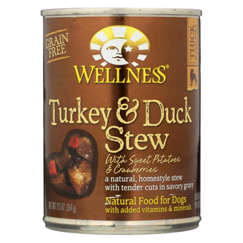 Wellness Pet Products Dog Food - Turkey and Duck with Sweet Potatoes and Cranberries - Case of 12 - 12.5 oz.