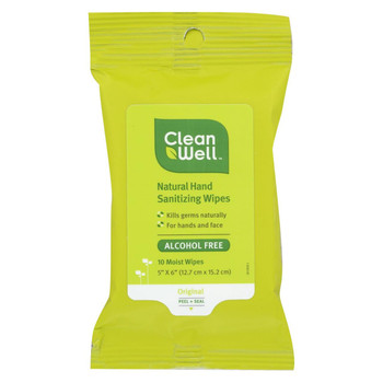 CleanWell Hand Sanitizing Wipes - Travel Size - 10 Count - Case of 8