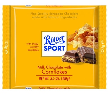 Ritter Sport Chocolate Bar - Milk Chocolate - Corn Flakes - 3.5 oz Bars - Case of 10