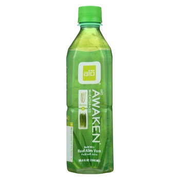 Alo Original Awaken Aloe Vera Juice Drink  - Wheatgrass - Case of 12 - 16.9 fl oz.