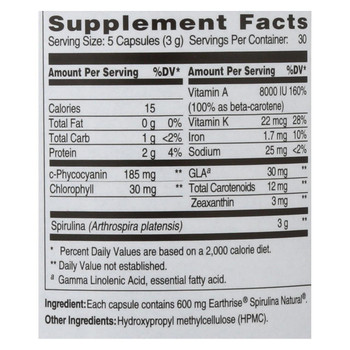Earthrise Spirulina Natural - 600 mg - 150 Capsules