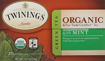 Twinings Tea - 100 Percent Organic - Green - with Mint - 20 Bags - Case of 6