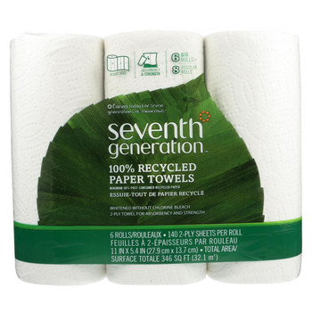 Seventh Generation Recycled Paper Towels - White - Case of 4 - 140 Sheets