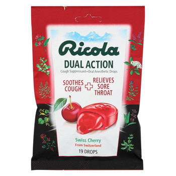 Ricola Dual Action Cough Drops - Cherry - Case of 12 - 19 Pack