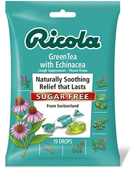 Ricola Sugar Free Green Tea Cough Drops with Echinacea - 19 Drops - Case of 12