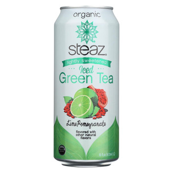 Steaz Lightly Sweetened Green Tea - Lime Pomegranate - Case of 12 - 16 Fl oz. Steaz Lightly Sweetened Green Tea - Lime Pomegranate - Case of 12 - 16 Fl oz.