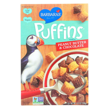 Barbara's Bakery - Puffins Cereal - Peanut Butter and Chocolate - Case of 12 - 10.5 oz.