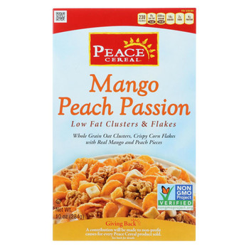 Peace Cereals Cereal - Clusters and Flakes - Low Fat - Mango Peach Passion - 10 oz - case of 6