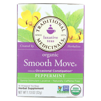 Traditional Medicinals Organic Smooth Move Peppermint Herbal Tea - 16 Tea Bags - Case of 6