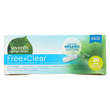 Seventh Generation Chlorine Free Organic Cotton Tampons - Super - 20 Tampons - Case of 12 Seventh Generation Chlorine Free Organic Cotton Tampons - Super - 20 Tampons - Case of 12