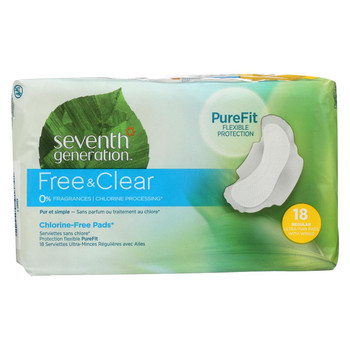 Seventh Generation Chlorine Free Ultra-Thin Pads Regular with Wings - 18 Pads - Case of 12