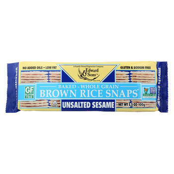 Edward and Sons Brown Rice Snaps - Unsalted Sesame - Case of 12 - 3.5 oz.