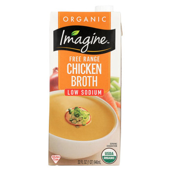 Imagine Foods Chicken Broth - Low Sodium - Case of 12 - 32 Fl oz.