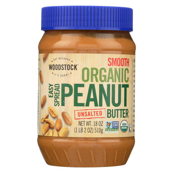 Woodstock Organic Unsalted Smooth Easy Spread Peanut Butter - Case of 12 - 18 OZ Woodstock Organic Unsalted Smooth Easy Spread Peanut Butter - Case of 12 - 18 OZ