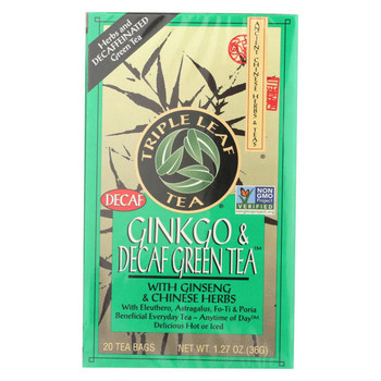 Triple Leaf Tea Ginkgo and Green Tea Decaffeinated - 20 Tea Bags - Case of 6