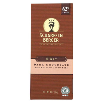 Scharffen Berger Chocolate Bar - Dark Nibby - Dark Chocolate - 62 Percent Cacao - Roasted Cacao Nibs - 3 oz Bars - Case of 12