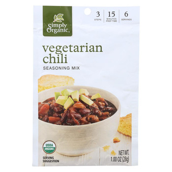 Simply Organic Seasoning Mix - Vegetarian Chili - Case of 12 - 1 oz. Simply Organic Seasoning Mix - Vegetarian Chili - Case of 12 - 1 oz.
