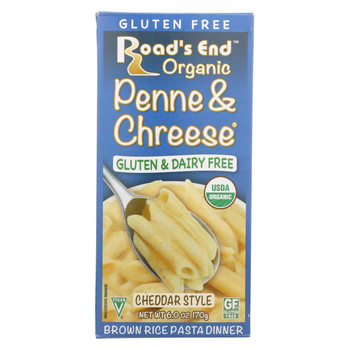 Road's End Organics Penne and Cheese Pasta - Cheddar Style - Case of 12 - 6 oz.