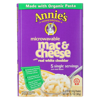 Annie's Homegrown Microwavable Mac and Cheese with Real White Cheddar - Case of 6 - 10.7 oz.