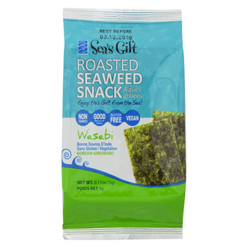 Sea's Gift Roasted Wasabi Korean Seaweed Snack - Case of 24 - .17 oz