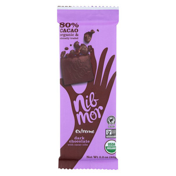 NibMor Organic Dark Chocolate Bars - Extreme with Cocoa Nibs - 2.2 oz Bars - Case of 12