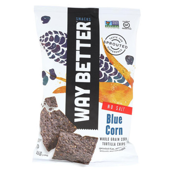 Way Better Snacks Tortilla Chips - No Salt Blue Corn - Case of 12 - 5.5 oz.