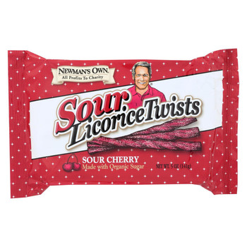 Newman's Own Organics Sour Licorice Twists - Cherry - Case of 15 - 5 oz.