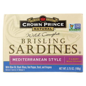 Crown Prince Brisling Sardines - Mediterranean Style - Case of 12 - 3.75 oz.