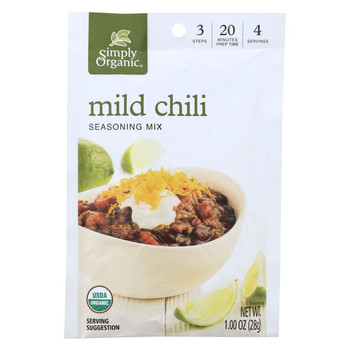 Simply Organic Seasoning Mx - Organic - Mild Chili - Case of 12 - 1 oz Simply Organic Seasoning Mx - Organic - Mild Chili - Case of 12 - 1 oz