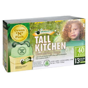 Green-n-Pack Tall Kitchen Trash Bags - 13 Gallon - 40 Pack Green-n-Pack Tall Kitchen Trash Bags - 13 Gallon - 40 Pack