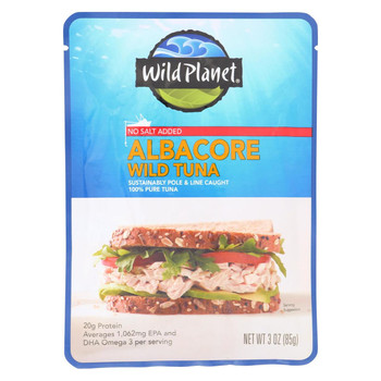 Wild Planet Wild Albacore Tuna - No Salt Added - Case of 12 - 3 oz.