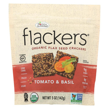 Dr. In The Kitchen Flackers Organic Flax Seed Crackers - Tomato and Basil - Case of 12 - 5 oz. Dr. In The Kitchen Flackers Organic Flax Seed Crackers - Tomato and Basil - Case of 12 - 5 oz.
