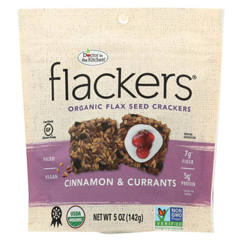 Dr. In The Kitchen Flackers Organic Flax Seed Crackers - Cinnamon and Currants - Case of 12 - 5 oz.