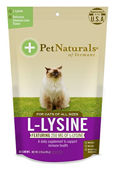Pet Naturals of Vermont L-Lysine for Cats Chicken Liver - 60 Chewables Pet Naturals of Vermont L-Lysine for Cats Chicken Liver - 60 Chewables