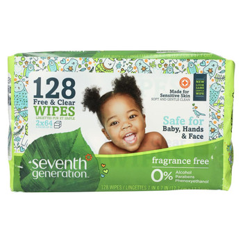 Seventh Generation Baby Wipes - Free and Clear Refill - 128 ct - Case of 6