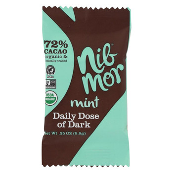 NibMor Organic Daily Dose of Dark - Mint Plus Nibs 72 Percent Cacao - .35 oz - Case of 60 NibMor Organic Daily Dose of Dark - Mint Plus Nibs 72 Percent Cacao - .35 oz - Case of 60