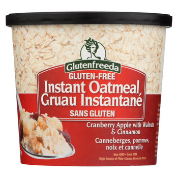 Gluten Freeda Instant Oatmeal Cup - Cranberry Apple with Walnuts and Cinnamon - Case of 12 - 2.64 oz.