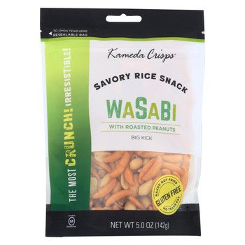 Kameda Crisps Savory Rice Snacks - Wasabi with Roasted Peanuts, Big Kick - Case of 12 - 5 oz.