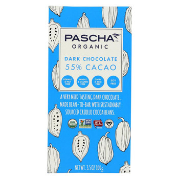 Pascha Organic Chocolate Bar - Dark Chocolate - 55 Percent Cacao - 3.5 oz Bars - Case of 10