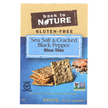 Back To Nature Crackers - Sea Salt and Cracked Black Pepper Rice - Case of 12 - 4 oz.