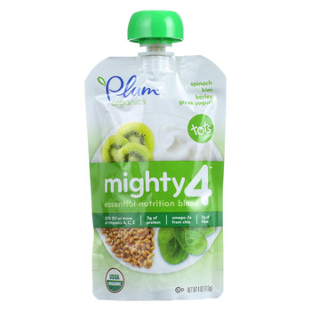 Plum Organics Essential Nutrition Blend - Mighty 4 - Spinach Kiwi Barley Greek Yogurt - 4 oz - Case of 6