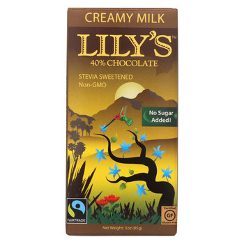 Lily's Sweets Chocolate Bar - Creamy Milk Chocolate - 40 Percent Cocoa - 3 oz Bars - Case of 12