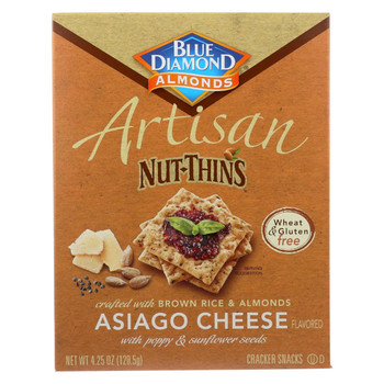Blue Diamond - Nut Thin Crackers - Asiago Cheese - Case of 12 - 4.25 oz. Blue Diamond - Nut Thin Crackers - Asiago Cheese - Case of 12 - 4.25 oz.