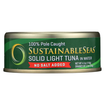 Sustainable Seas Solid Light Skipjack Tuna - No Salt Added - Case of 12 - 4.1 oz.