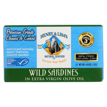 Henry and Lisa's Natural Seafood Wild Sardines In Extra Virgin Olive Oil - Case of 12 - 4.25 oz. Henry and Lisa's Natural Seafood Wild Sardines In Extra Virgin Olive Oil - Case of 12 - 4.25 oz.