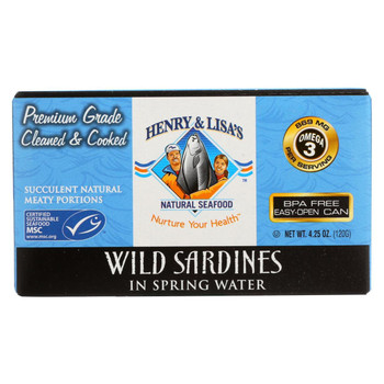 Henry and Lisa's Natural Seafood Wild Sardines in Spring Water - Case of 12 - 4.25 oz.