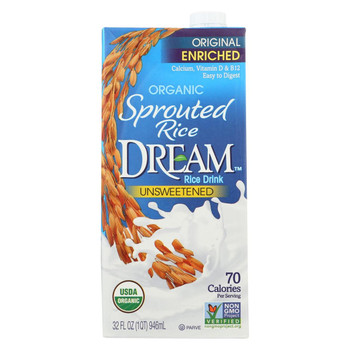 Dream Organic Unsweetened Sprouted Rice Drink - Case of 6 - 32 FL oz.